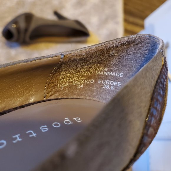 EUC Apostrophe 7M Heels Peep Toe Brown 3" - Picture 3 of 6